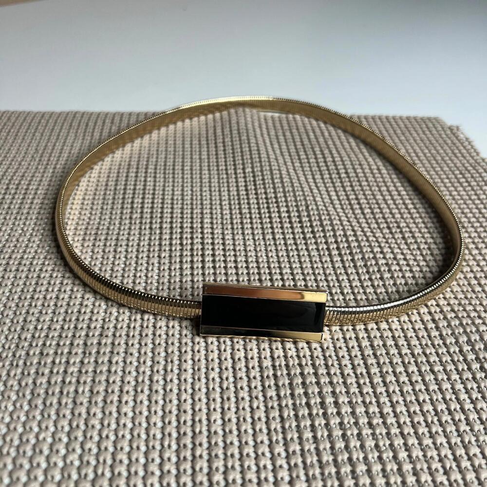 Vintage Gold Tone Metal Belt Black Enamel Buckle Minimalist‎ Statement